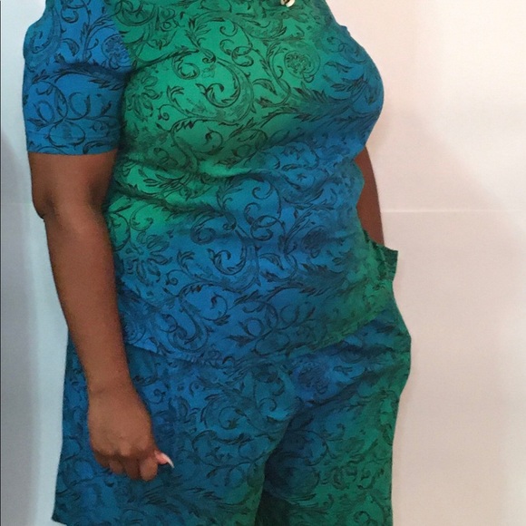 Vintage Beach Blue & Green 2-Piece Shorts Set - Picture 6 of 7